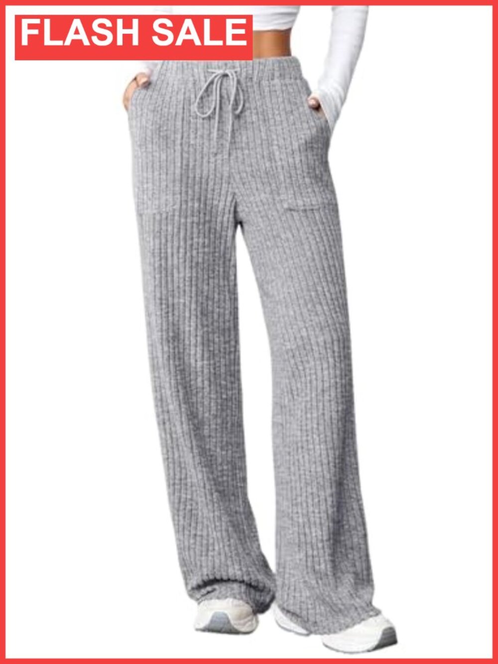Ribbed Wide Leg Lounge Pants with Pockets Soft Pajama Bottoms